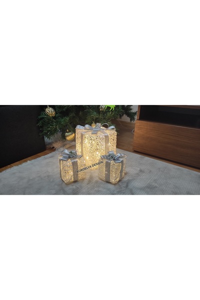 kordelya design YILBAŞI AĞACI ALTI LED IŞIKLI HEDİYE KUTUSU 3 ADET BÜYÜK BOY ...