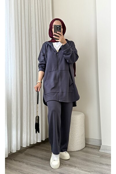 MERİÇ BOUTİQUE Fermuarlı kapşonlu 2li Spor takım(dikiş pat detaylı)