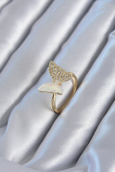 Skygo Gold Color Zircon Stone Detail Brass Women's Ring - TJ-BYK2815