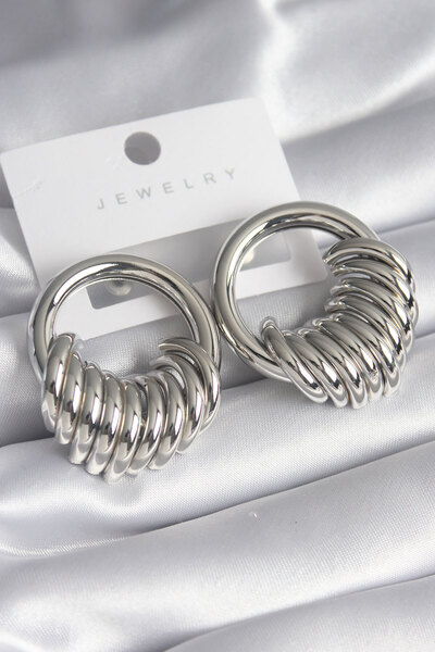 Skygo Brass Silver Color Hoop Spiral Model Women's Earrings - TJ-BKP8556