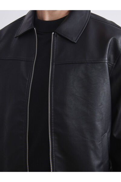 LC Waikiki UZG Store'dan Stilinizi Oluşturun | Standart Kalıp Gömlek Yaka Erkek Deri Görünümlü Ceket