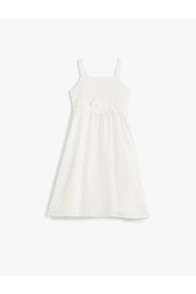 Koton Girl's White Cotton Strappy Dress