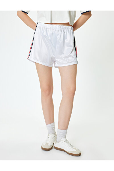 Koton Women's Beige Elastic Waist Mini Shorts