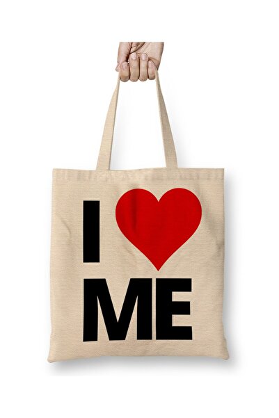 Toyaso I Love Me Λευκή υφασμάτινη τσάντα με μακριά λαβή Τσάντα αγορών Τσάντα ...