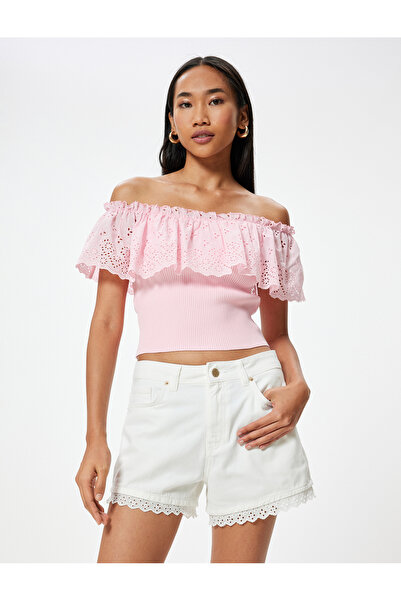 Koton Women's White Lace Detail Mini Shorts