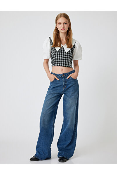 Koton Women's Grey Tweed Blouse