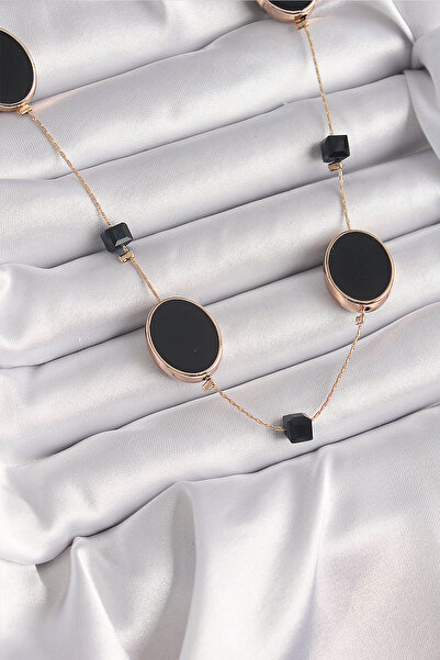 Skygo قلادة نسائية بتفاصيل مكعبات سوداء بيضاوية اللون باللون الأسود - TJ-BKO9625