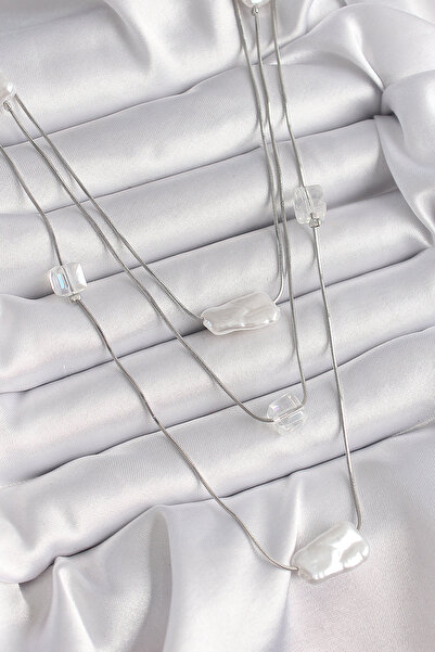 Skygo Brass Silver Color Scrunch Pearl Model Multiple Women's Necklace - Tj-B...