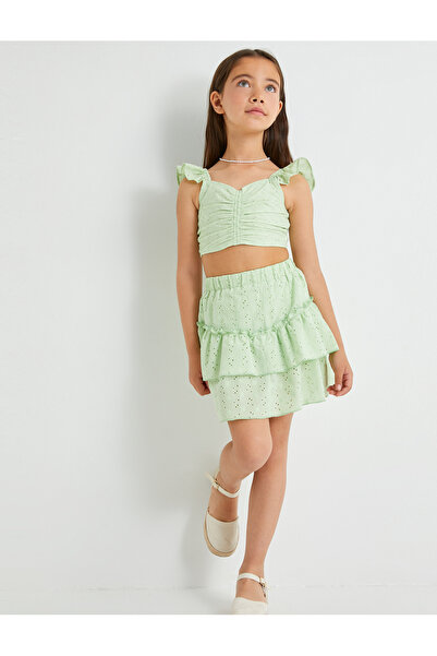 Koton Girl's Green Cutwork Skirt