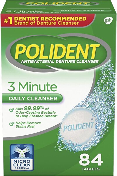Polident 3 Minute Triple Mint Freshness Antibacterial Denture Cleanser Tablets - 84 CT