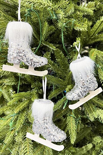 BeySüS Χριστουγεννιάτικο στολίδι για χριστουγεννιάτικο δέντρο 3 τεμαχίων Ασημένιο πατινάζ στον πάγο 12 εκ.