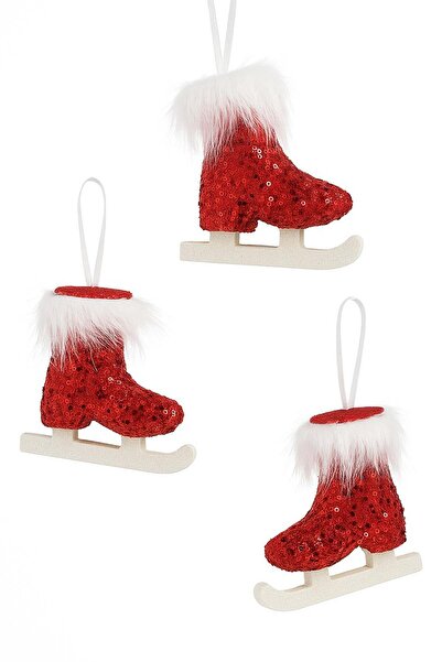BeySüS Christmas Tree Ornament Set of 3 Red Ice Skates 12 cm