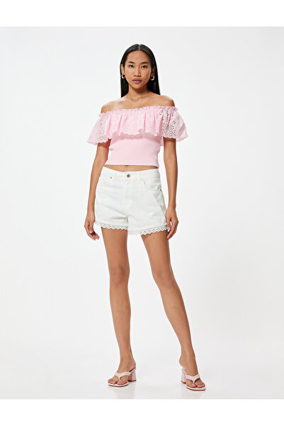 Koton Women's White Lace Detail Mini Shorts