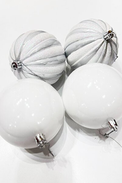 BeySüS Χριστουγεννιάτικο στολίδι για χριστουγεννιάτικο δέντρο 4 τεμάχια Λευκές Μπάλες 10 εκ.