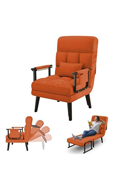 Taimi Folding Recliner Chair, 2-in-1 Chair and Bed with Adjustable Backrest, Foldable Bed - Orange