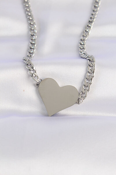 Skygo 316L سلسلة فولاذية فضية اللون لوحة مسطحة قلادة القلب - TJ-BKO8643