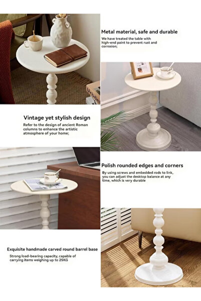 dida-cosmos Metal Small Round Side End Table, Traditional Coffee Side Table (40*40*52cm)white