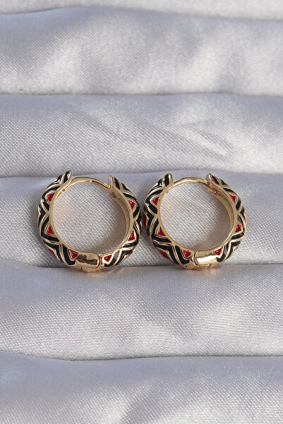 Skygo Brass Gold Color Black Ethnic Patterned Hoop Earrings - Tj-Bkp9073