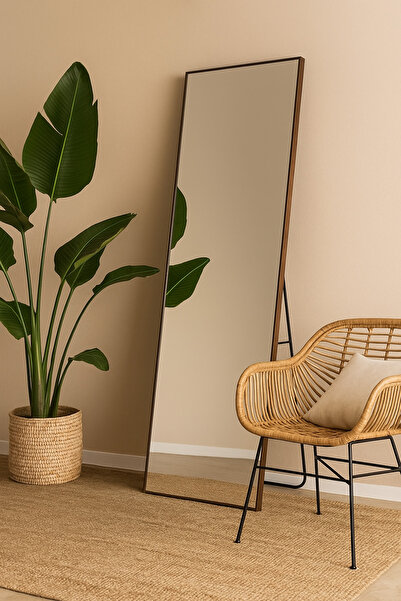 MARIA HOMES Full-Length Standing Mirror 156×44 cm – Walnut Frame Dressing Mirror for Bedroom & Entryway