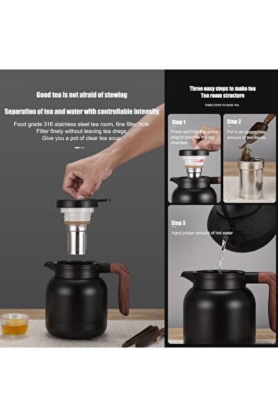 desselan Insulated Vacuum Jug with Tea Filter, Stainless Steel Thermal Coffee Carafe Flask (Black, 1.2L)