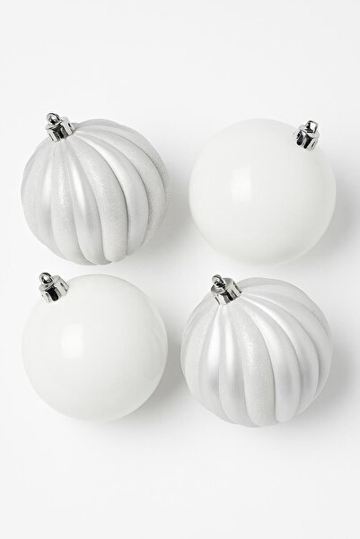 BeySüS Christmas Pine Tree Ornament Set of 4 White Balls 10 cm