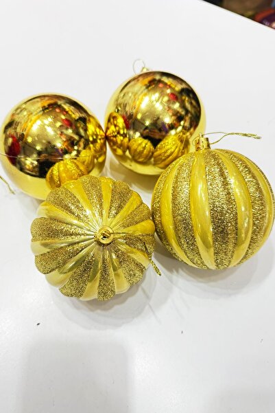 BeySüS Χριστουγεννιάτικο στολίδι για χριστουγεννιάτικο δέντρο 4 τεμάχια Χρυσές Μπάλες 10 εκ.