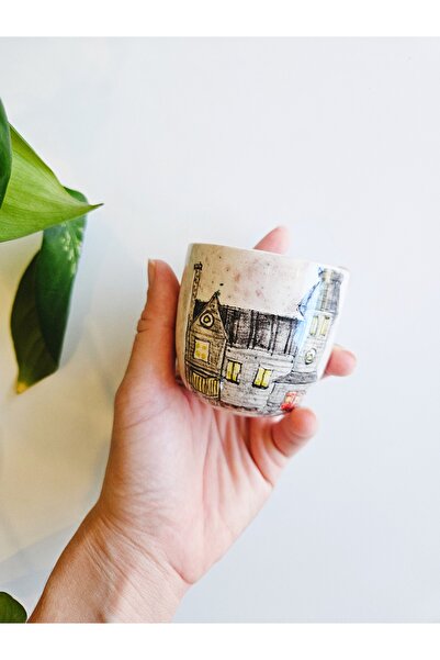 WEBBMODA Handmade Black House Drawing Coffee Cup