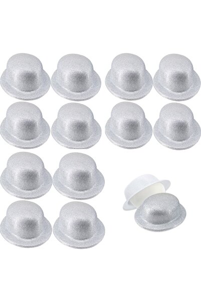 Skygo قبعة حفلات دائرية فضية اللون لامعة 12 قطعة