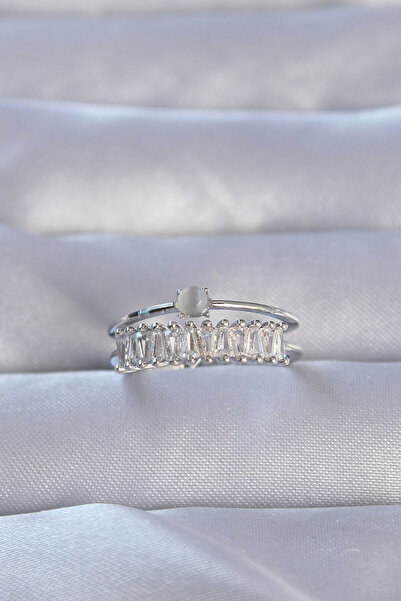 Skygo خاتم نحاسي فضي اللون بحجر الزركون باجيت موديل الممر المائي قابل للتعديل...