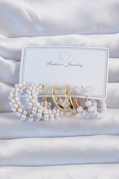 Skygo Gold Color Lilac Beaded Hoop Earring Set - Tj-Bkp9192