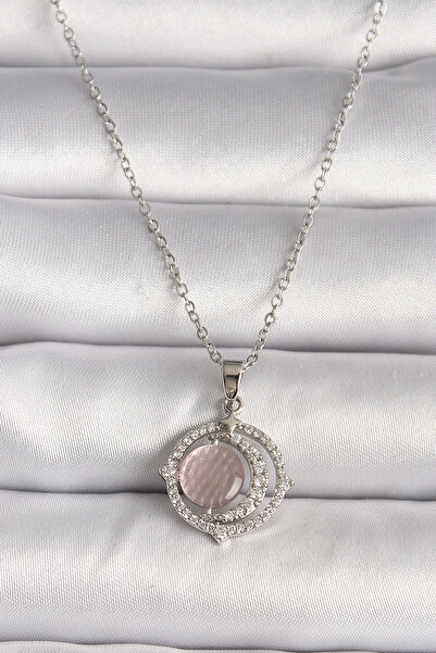 Skygo قلادة نسائية من الفولاذ الفضي اللون 316L بحجر الزركون الوردي بيرليسسينت...