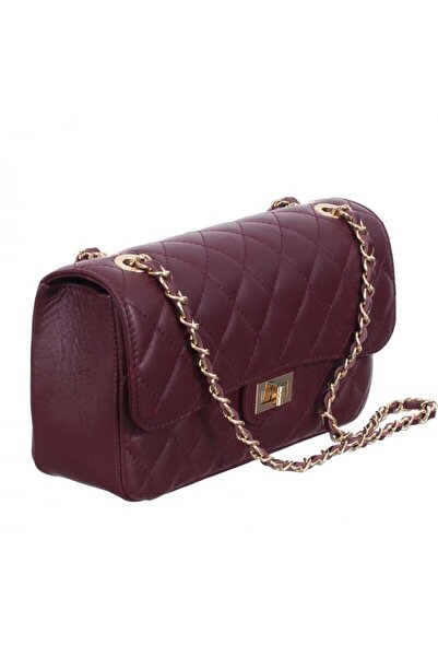 AZZURA Patricia crossbody bag, 100% leather, quilted, burgundy