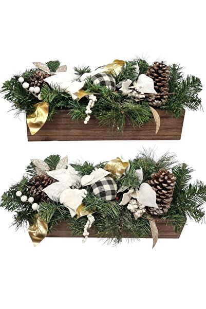 rut&cari Aranjament de Craciun in Jardiniera de lemn, 45 x 12 x 20 cm