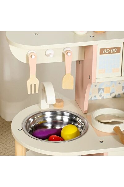 Toyska Bucătărie de jucărie din lemn cu chiuvetă, cuptor, aragaz, cuptor cu microunde și accesorii,