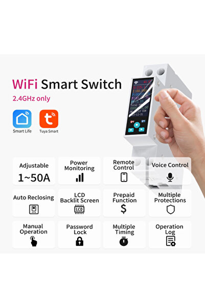 TONGOU Smart Wifi Switch, 1P+N AC90-240V 1-50A, Smart Life/Tuya APP Remote Control
