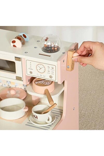 Toyska Bucătărie de jucărie din lemn cu chiuvetă, cuptor, aragaz, cuptor cu microunde și accesorii,