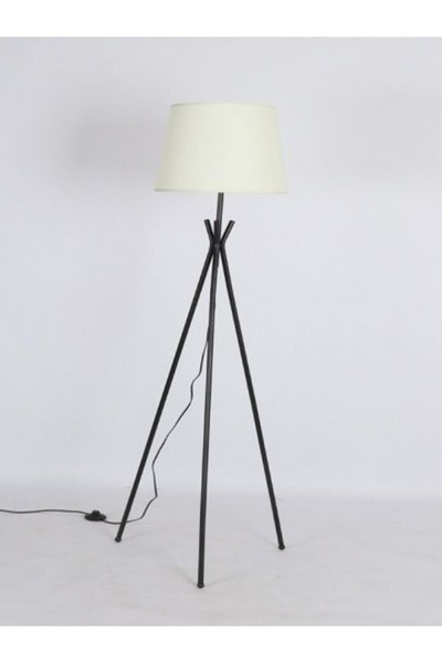 MARIA HOMES مصباح أرضي ثلاثي القوائم عصري - حامل معدني أسود مع غطاء قماشي بيج لغرفة المعيشة وغرفة النوم