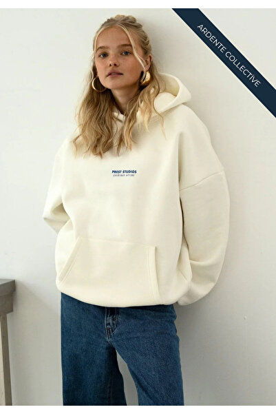 Arz giyim Hanorac alb cu glugă supradimensionat pentru femei tricou