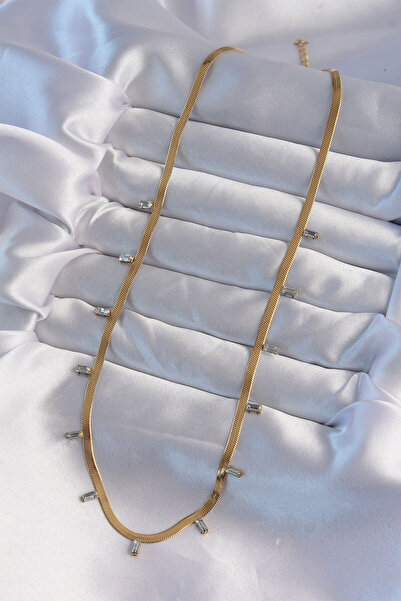 Skygo 316L Steel Gold Color Baguette Jewelled Italian Chain Necklace - Tj-Bko8994