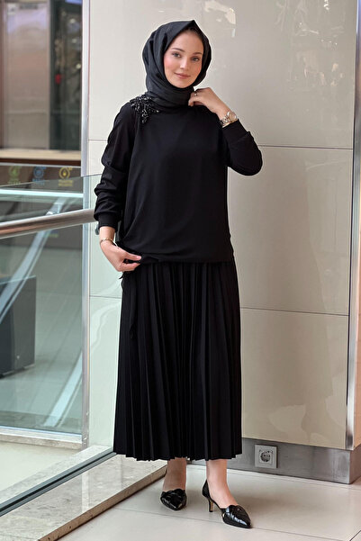 FUAT GÜRSEN Fuat Gürşen Shoulder Embroidered Tunic Pleated Skirt Set