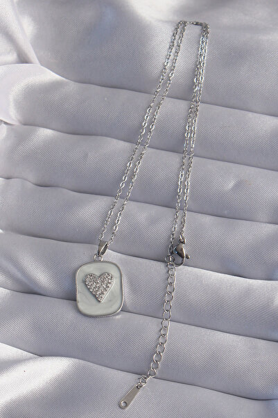 Skygo 316L Steel Chain Marble Pattern Silver Color Zircon Stone Heart Model Necklace - Tj-Bko9014