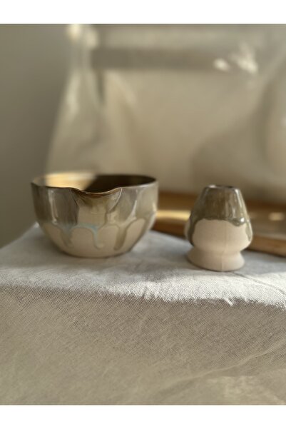 Vaveyla Sanat El Yapımı Stoneware Matcha Seti – Akışkan Sır Detaylı Stoneware...