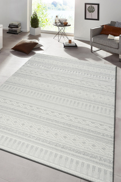 Evrium Home Krem Gri İskandinav Modern Tasarım Sisal Bukle Özel Ölçü Salon Oturma Odası Koridor Halısı Yolluk