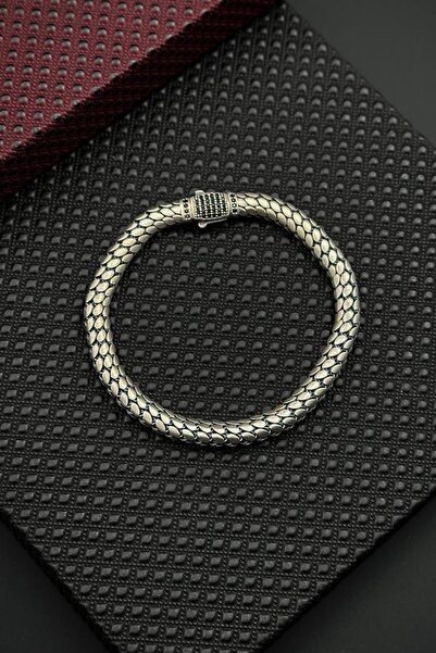 FRNCH 925 Ayar Gümüş İtalyan Model Siyah Zirkon Taşlı Gümüş Renk Erkek Bilekl...