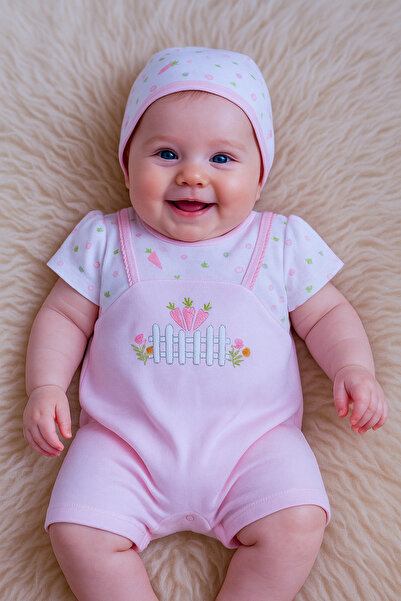 Lilo Co رومبر للأطفال مع تطريز جزرة وقبعة - وردي