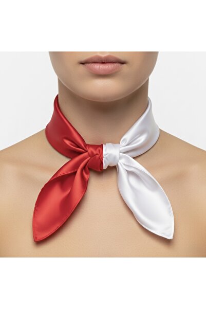 MODA 2-Piece Red and White Satin Scarf – 50X50 cm (July 15 National Will Day)