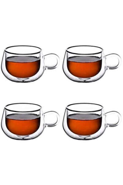 Atlas Mutfak كوب زجاجي جديد بتصميم مبتكر بجدار مزدوج سعة 200 مل مع مقبض، كوب ...