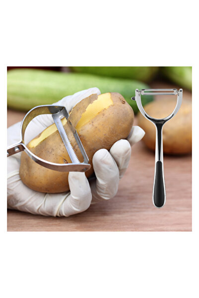 NİCE قشارة بطاطس وفواكه ستانلس ستيل - فضي اسود
