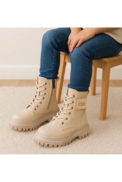 Görkem bebe ayakkabı ve tekstil Cizme zilnice confortabile cu fermoar pentru fetiță, bej