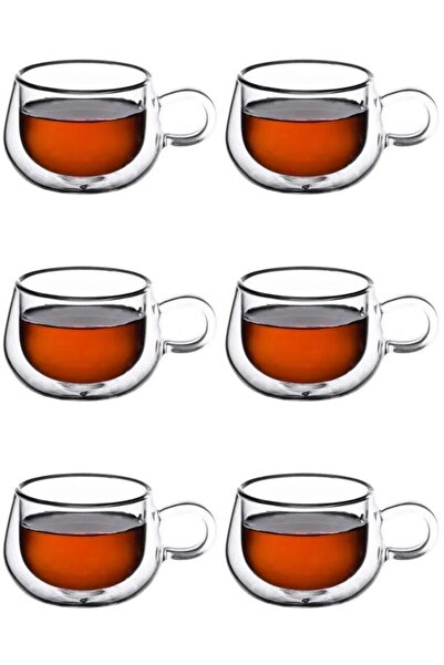 Atlas Mutfak كوب زجاجي جديد بتصميم مبتكر بجدار مزدوج سعة 200 مل مع مقبض، كوب ...